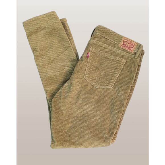 Womens Levis Golden Khaki Corduroy Mid Rise Skinny Jeans Pants Size W32 L30 - Picture 1 of 5